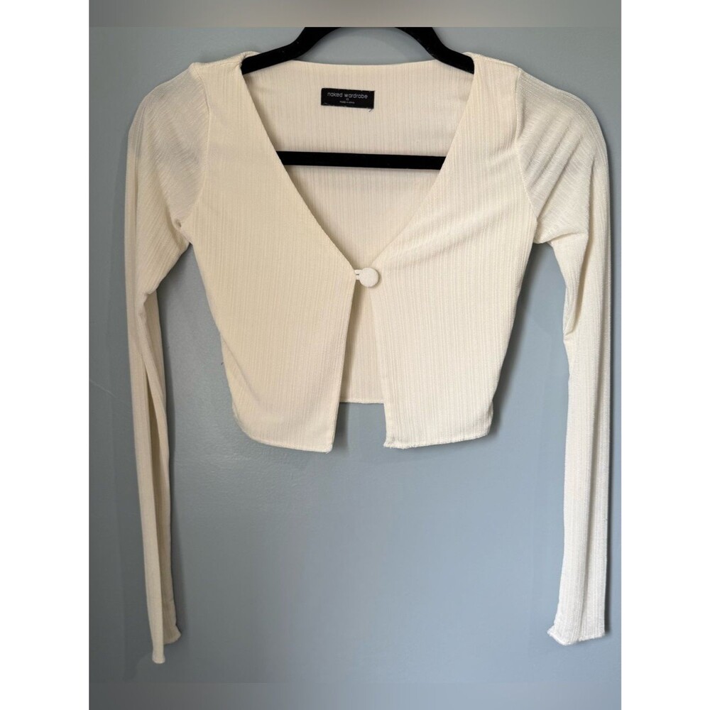 Naked Wardrobe Ribbed Cropped Cardigan in Cream size XS